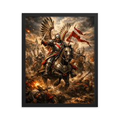 Sabaton worthy Winged Hussar charge at Kahlenberg framed print on a plain backdrop in size 16"x20".