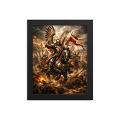 Sabaton worthy Winged Hussar charge at Kahlenberg framed print on a plain backdrop in size 8"x10".