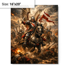 Sabaton worthy Winged Hussar charge at Kahlenberg metal print on a plain backdrop in size 16"x20".