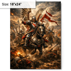 Sabaton worthy Winged Hussar charge at Kahlenberg metal print on a plain backdrop in size 18"x24".