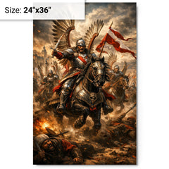 Sabaton worthy Winged Hussar charge at Kahlenberg metal print on a plain backdrop in size 24"x36".