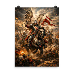 Sabaton worthy Winged Hussar charge at Kahlenberg poster on a plain backdrop in size 8"x10".