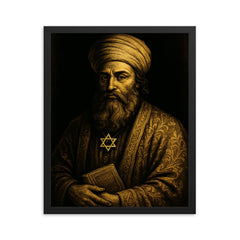 Sabbatai Zevi in Ottoman shadow and gold framed print on a plain backdrop in size 16"x20".