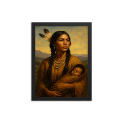 Sacagawea framed print on a plain backdrop in size 12"x16".