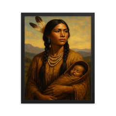 Sacagawea framed print on a plain backdrop in size 16"x20".