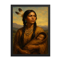 Sacagawea framed print on a plain backdrop in size 18"x24".
