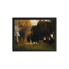Sacred Grove by Arnold Bocklin, 1882 framed print on a plain backdrop in size 12"x16".