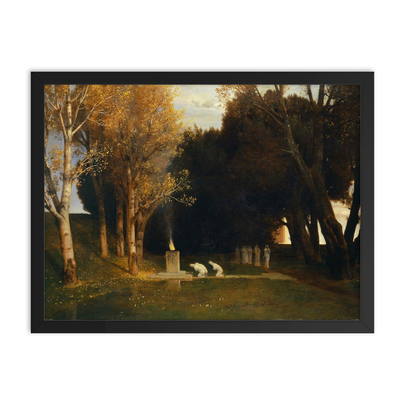 Sacred Grove by Arnold Bocklin, 1882 framed print on a plain backdrop in size 18