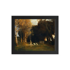 Sacred Grove by Arnold Bocklin, 1882 framed print on a plain backdrop in size 8"x10".