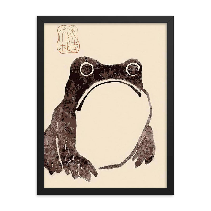 Sad Faced Frog by Matsumoto Hoji framed print on a plain backdrop in size 18