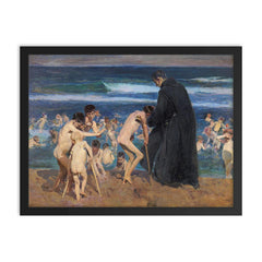 Sad Inheritance by Joaquín Sorolla framed print on a plain backdrop in size 18"x24".