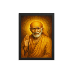 Sai Baba of Shirdi framed print on a plain backdrop in size 12"x16".