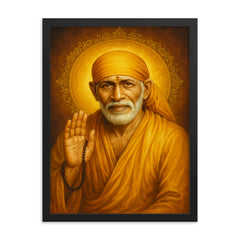 Sai Baba of Shirdi framed print on a plain backdrop in size 18"x24".