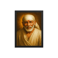 Sai Baba of Shirdi portrait framed print on a plain backdrop in size 12"x16".