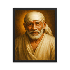 Sai Baba of Shirdi portrait framed print on a plain backdrop in size 16"x20".