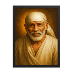 Sai Baba of Shirdi portrait framed print on a plain backdrop in size 18"x24".