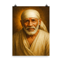 Sai Baba of Shirdi portrait poster on a plain backdrop in size 8"x10".