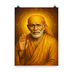 Sai Baba of Shirdi poster on a plain backdrop in size 8"x10".