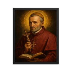 Saint Alphonsus Liguori framed print on a plain backdrop in size 16"x20".