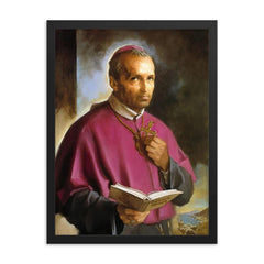 Saint Alphonsus Liguori framed print on a plain backdrop in size 18"x24".