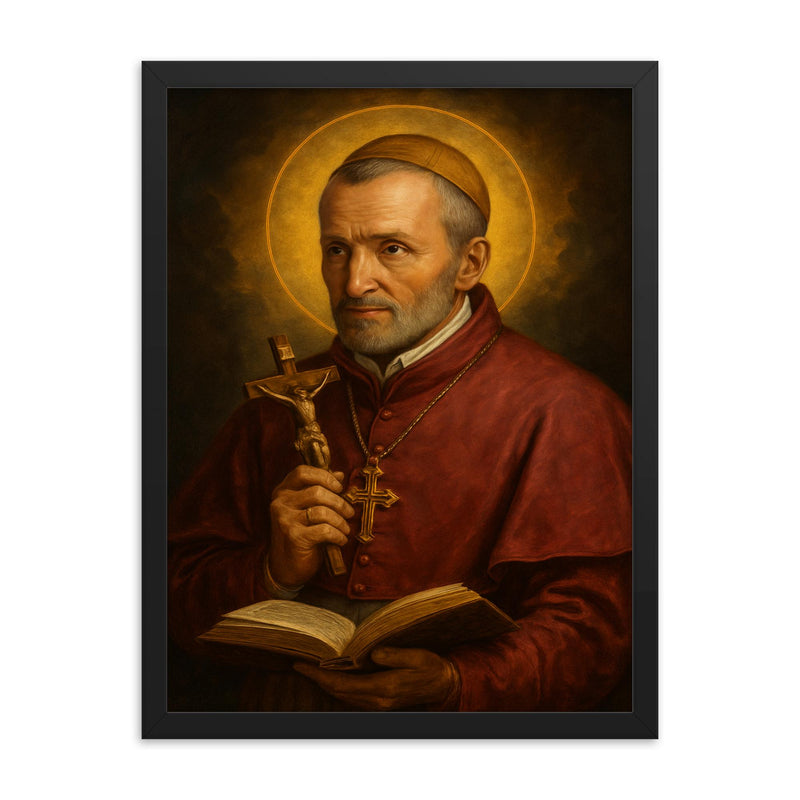 Saint Alphonsus Liguori framed print on a plain backdrop in size 18