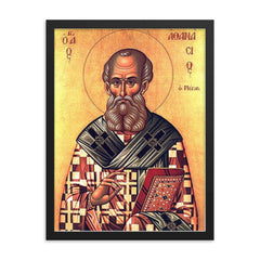 Saint Athanasius of Alexandria framed print on a plain backdrop in size 18"x24".