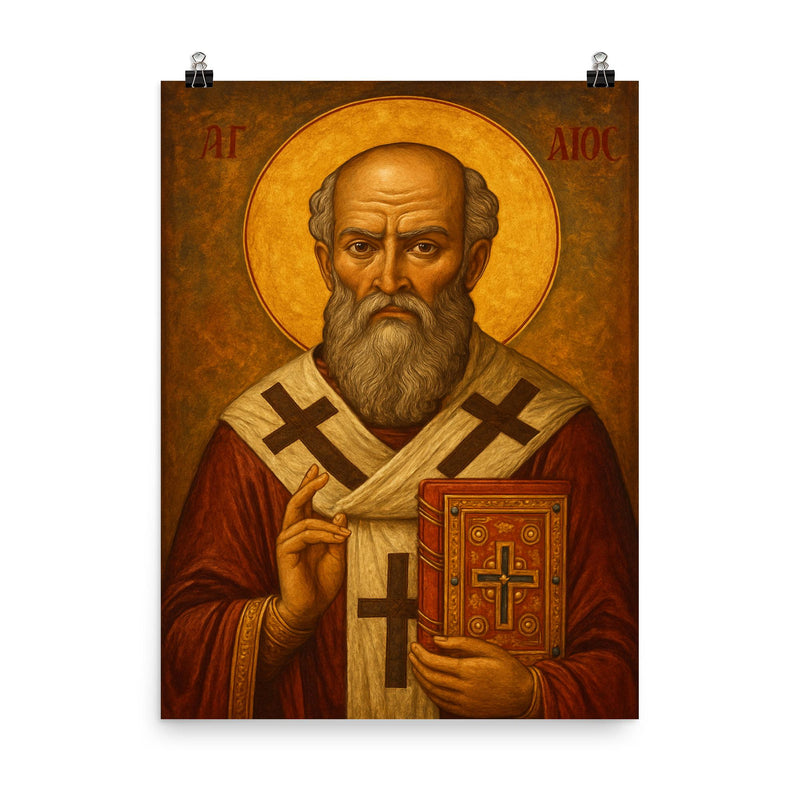 Saint Athanasius of Alexandria poster on a plain backdrop in size 8