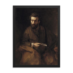 Saint Bartholomew by Rembrandt framed print on a plain backdrop in size 18"x24".