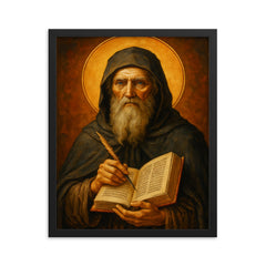 Saint Bede the Venerable framed print on a plain backdrop in size 16"x20".