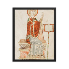 Saint Bede the Venerable framed print on a plain backdrop in size 16"x20".