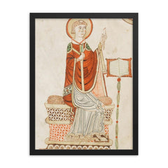 Saint Bede the Venerable framed print on a plain backdrop in size 18"x24".