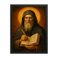 Saint Bede the Venerable framed print on a plain backdrop in size 18"x24".
