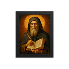 Saint Bede the Venerable framed print on a plain backdrop in size 8"x10".