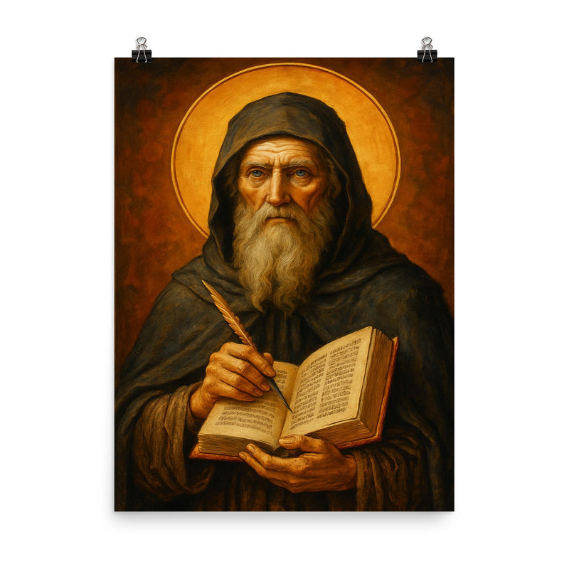 Saint Bede the Venerable poster on a plain backdrop in size 8