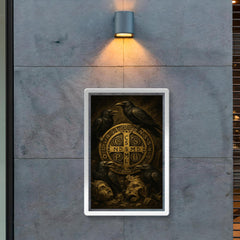 Saint Benedict medal surrounded by ravens and broken idols poster 2