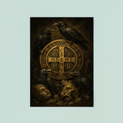 Saint Benedict medal surrounded by ravens and broken idols poster 8