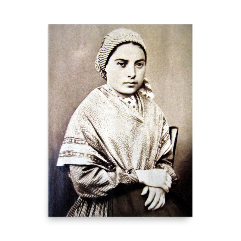 Saint Bernadette poster on a plain backdrop in size 18