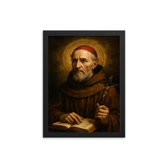 Saint Bonaventure portrait framed print on a plain backdrop in size 12"x16".