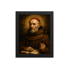Saint Bonaventure portrait framed print on a plain backdrop in size 8"x10".