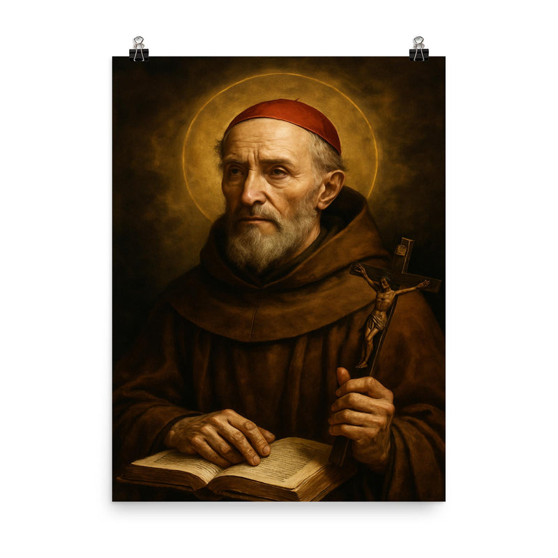 Saint Bonaventure portrait poster on a plain backdrop in size 8
