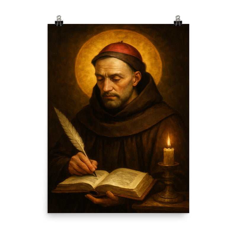 Saint Bonaventure poster on a plain backdrop in size 8