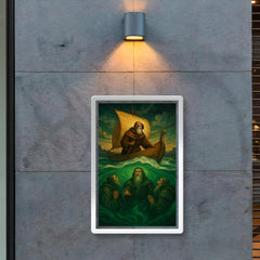Saint Brendan encountering sea monks beneath emerald waves poster 2
