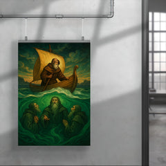 Saint Brendan encountering sea monks beneath emerald waves poster 4