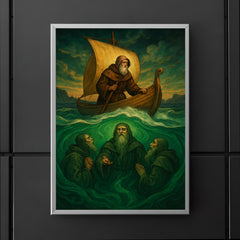 Saint Brendan encountering sea monks beneath emerald waves poster 5