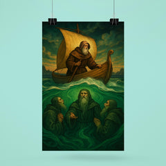 Saint Brendan encountering sea monks beneath emerald waves poster 6