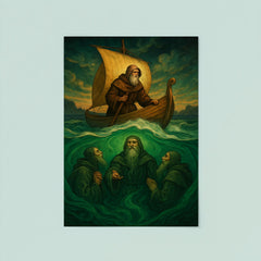Saint Brendan encountering sea monks beneath emerald waves poster 8