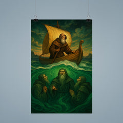 Saint Brendan encountering sea monks beneath emerald waves poster 9