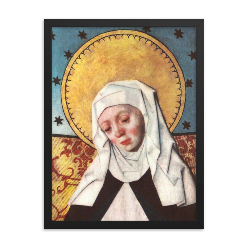 Saint Bridget of Sweden framed print on a plain backdrop in size 18