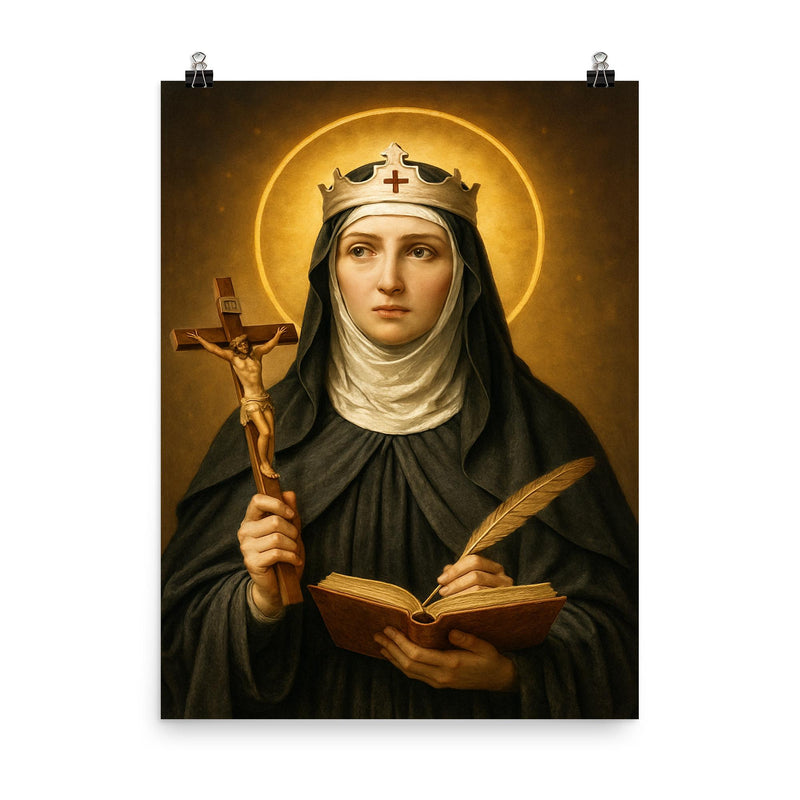 Saint Bridget of Sweden poster on a plain backdrop in size 8