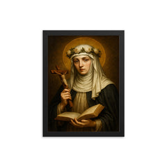 Saint Catherine of Siena framed print on a plain backdrop in size 12"x16".